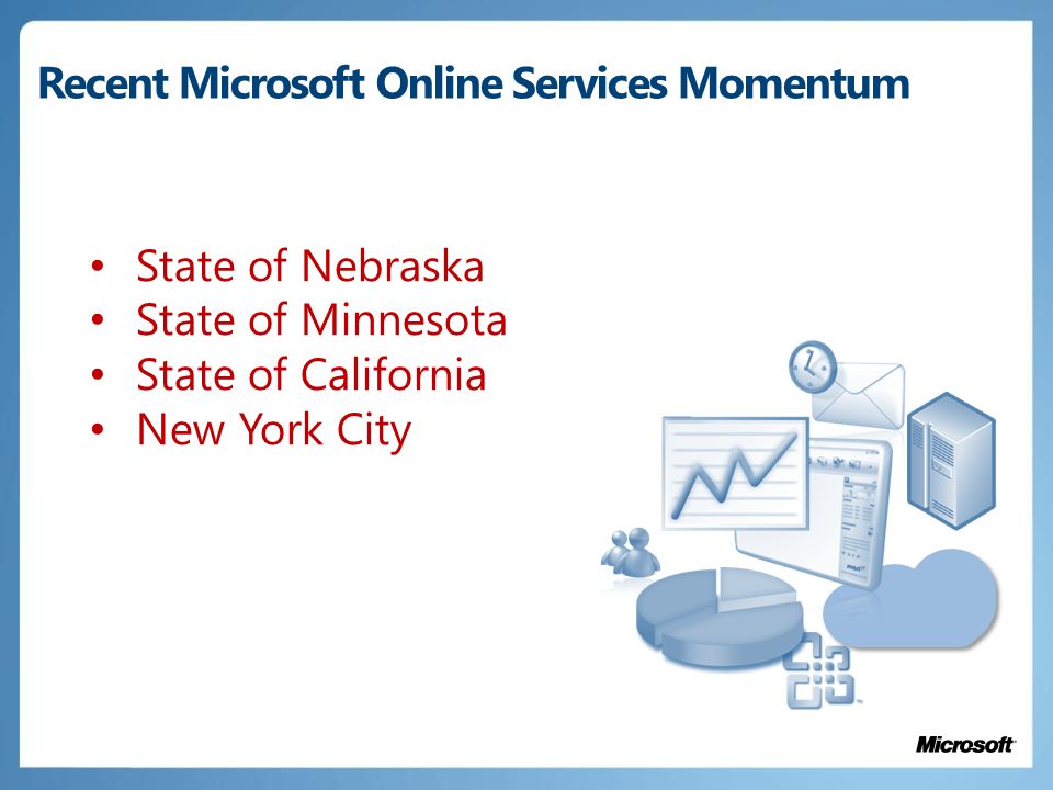 State of Nebraska State of Minnesota State of California New York City Recent Microsoft Online Services Momentum