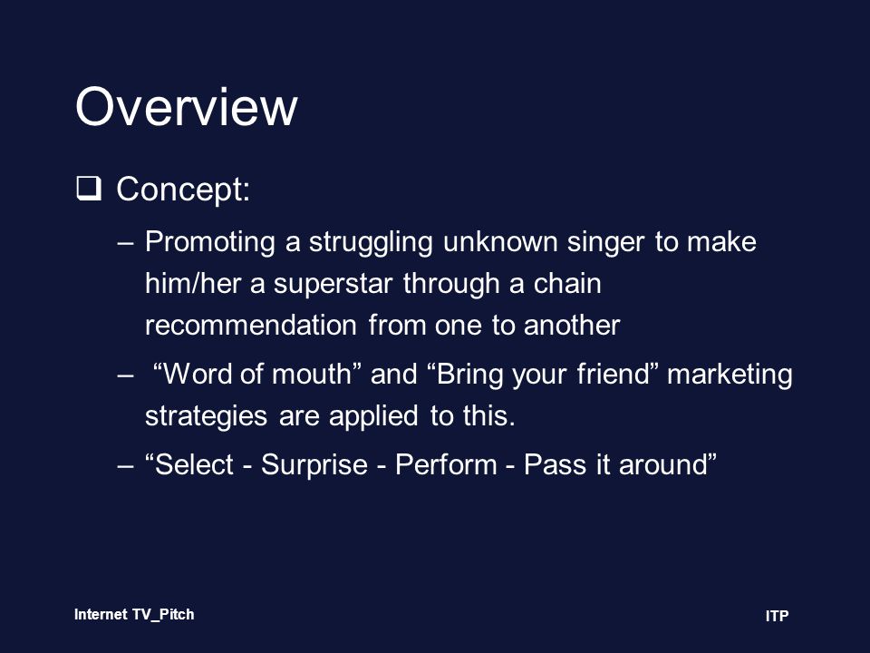 internet tv_pitch itp concert only for you making a struggling another word for recommendation