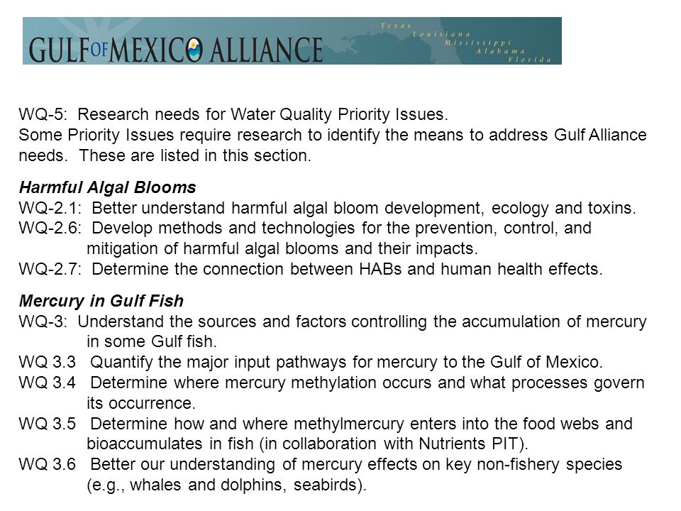 WQ-5: Research needs for Water Quality Priority Issues.