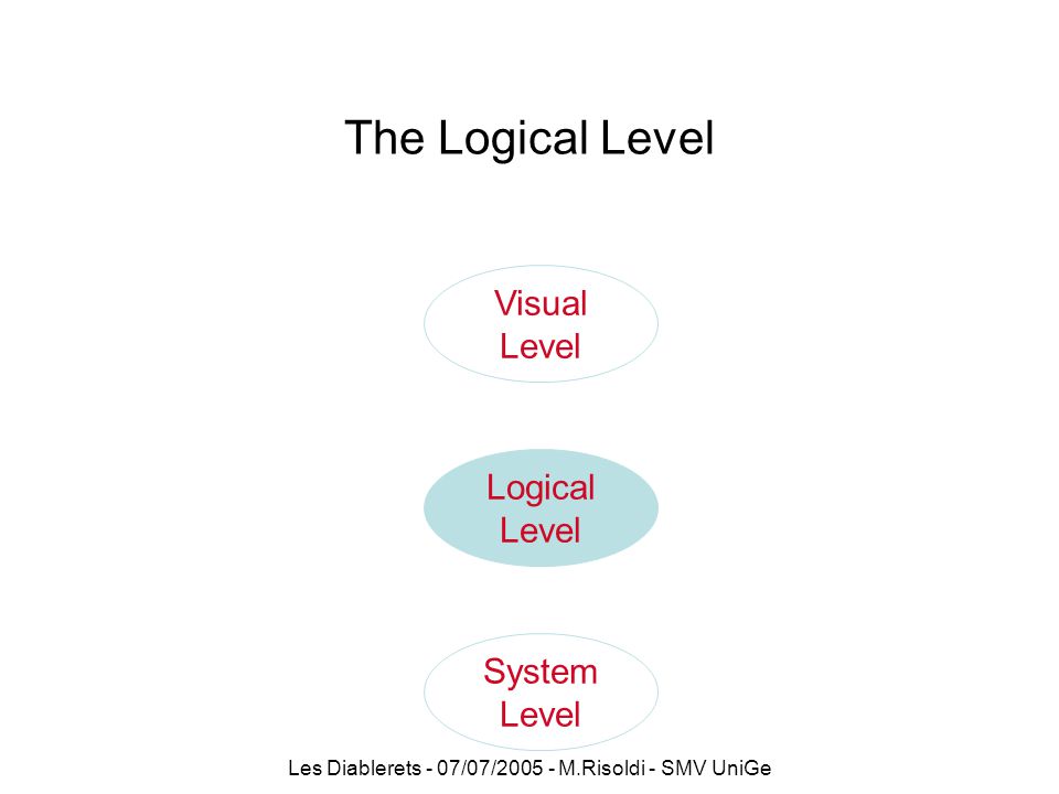 Les Diablerets - 07/07/ M.Risoldi - SMV UniGe The Logical Level System Level Logical Level Visual Level