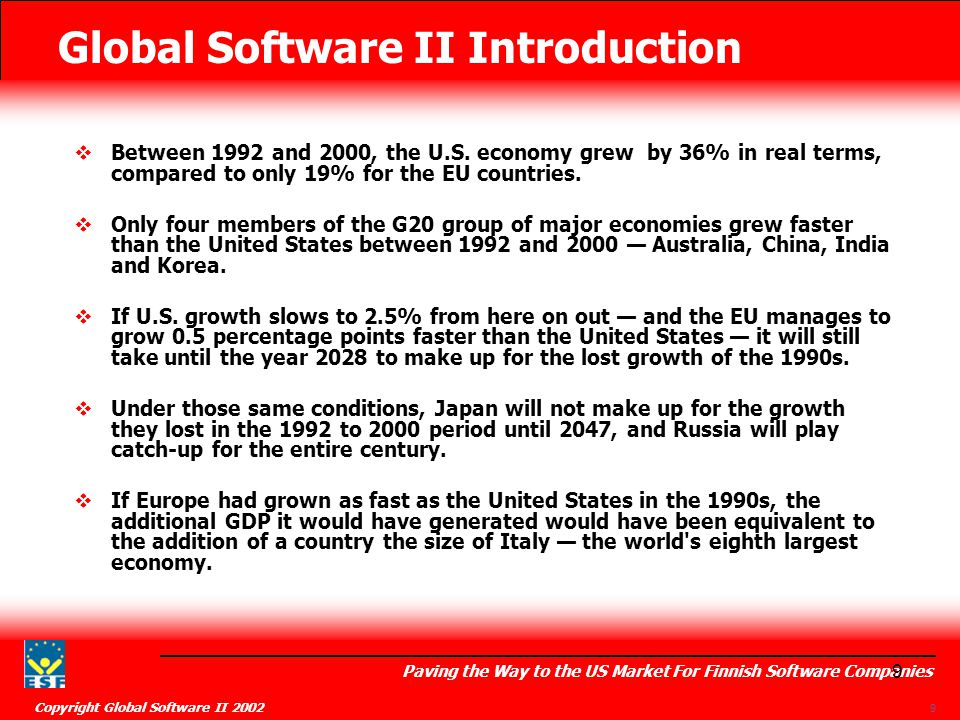 Global Software II Introduction Paving the Way to the US Market For Finnish Software Companies Copyright Global Software II  Between 1992 and 2000, the U.S.