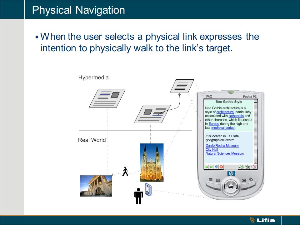 Physical Navigation When the user selects a physical link expresses the intention to physically walk to the link’s target.