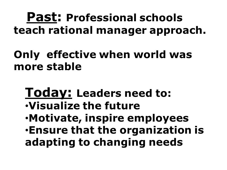 Past: Professional schools teach rational manager approach.