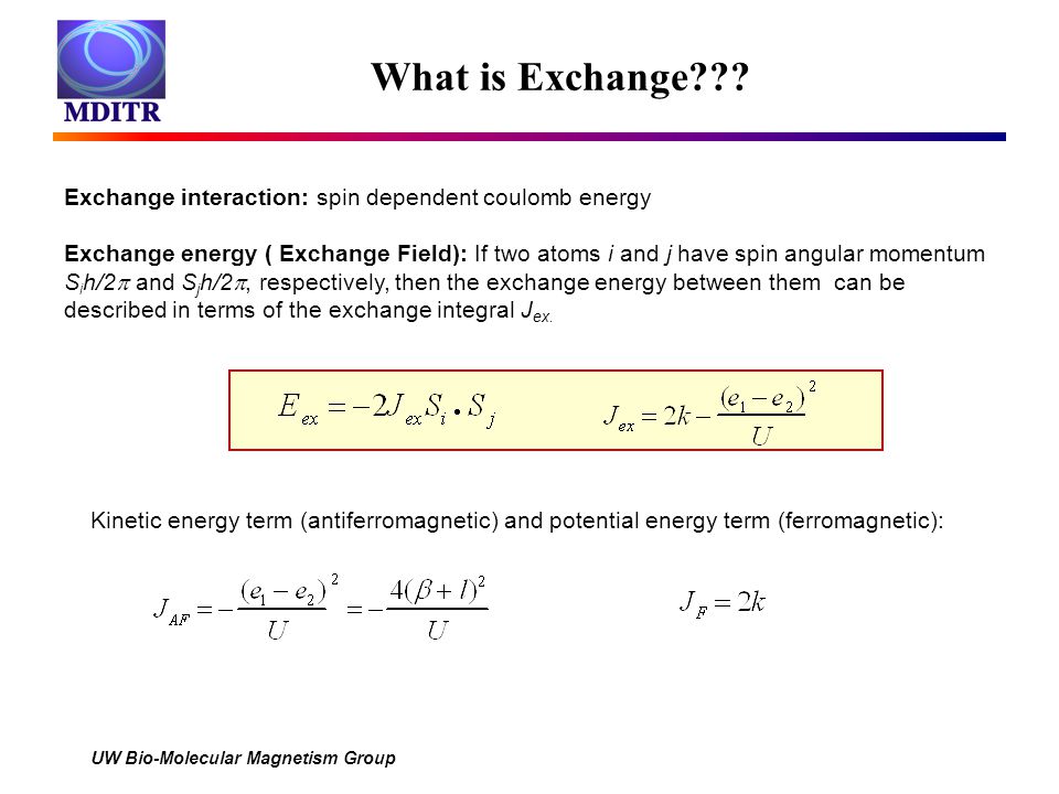 Uw Bio Molecular Magnetism Group Spintronicagnetic Properties Uw Bio Molecular Magnetism Group What Is Exchange