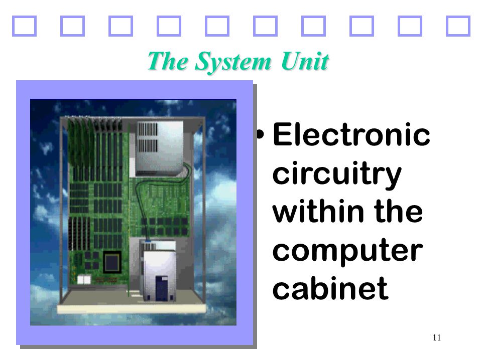 11 The System Unit Electronic circuitry within the computer cabinet