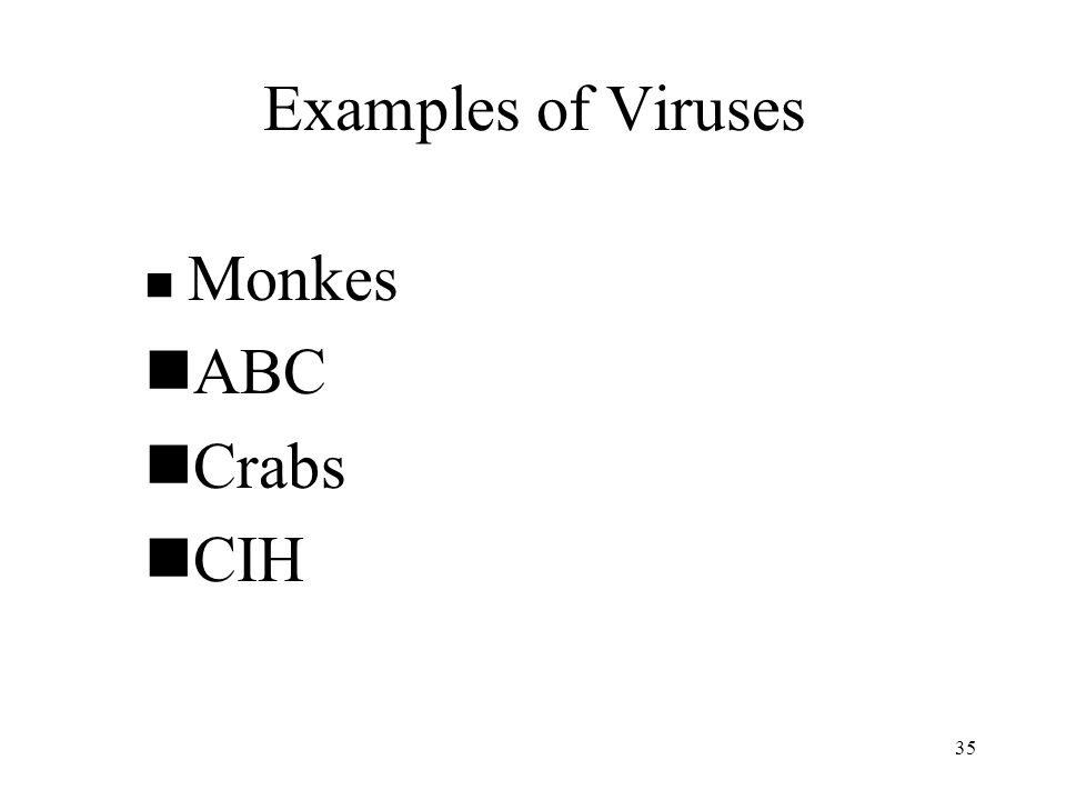 35 Examples of Viruses n Monkes nABC nCrabs nCIH