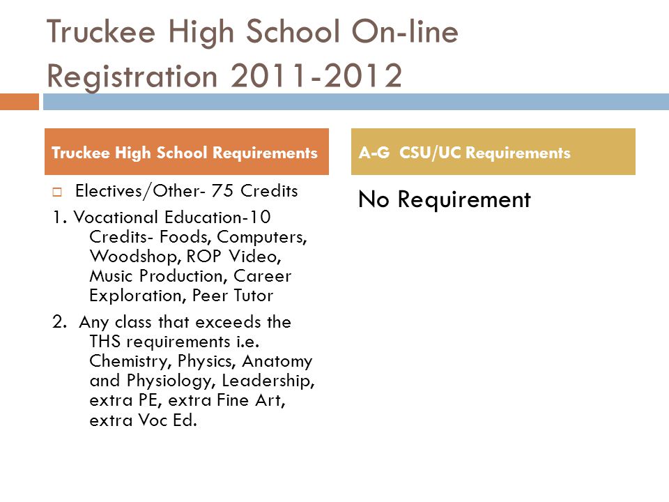 Truckee High School On-line Registration  Electives/Other- 75 Credits 1.
