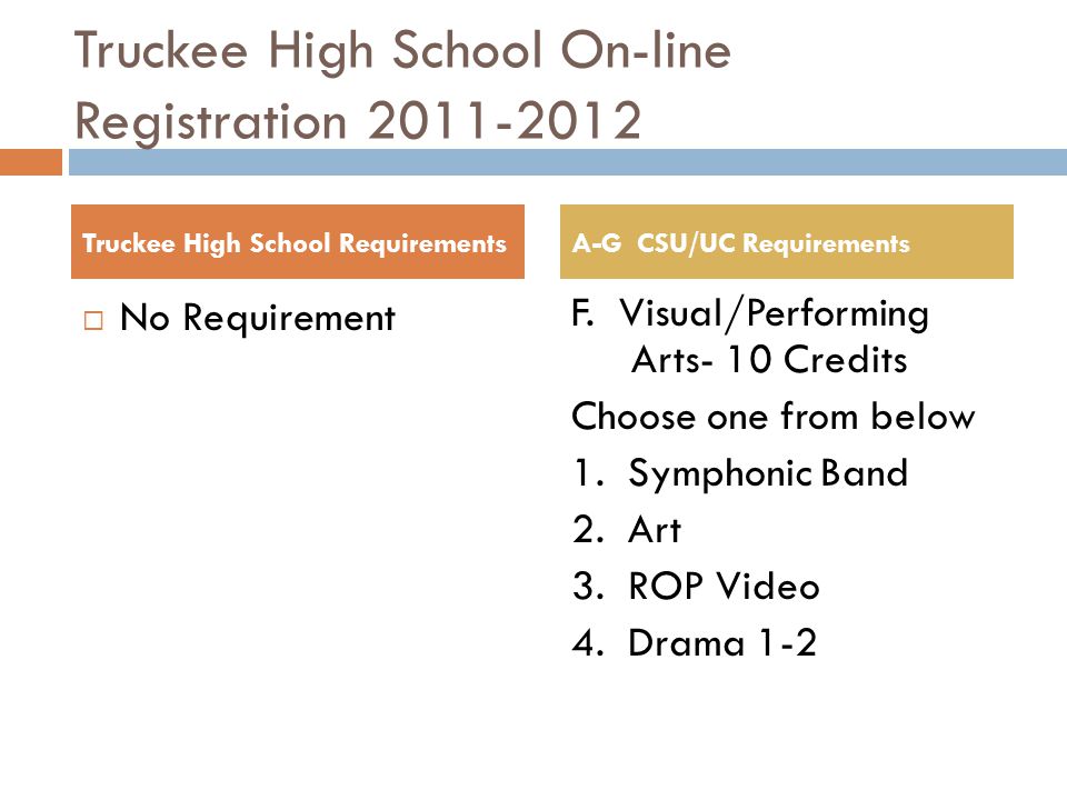 Truckee High School On-line Registration  No Requirement F.