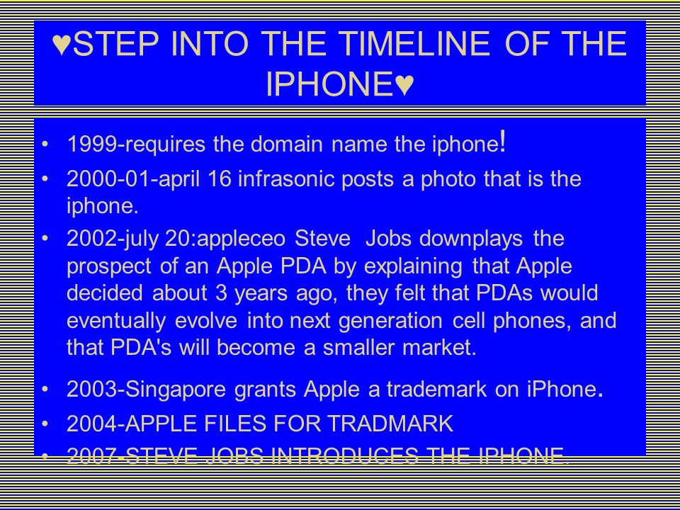 ♥STEP INTO THE TIMELINE OF THE IPHONE♥ 1999-requires the domain name the iphone .