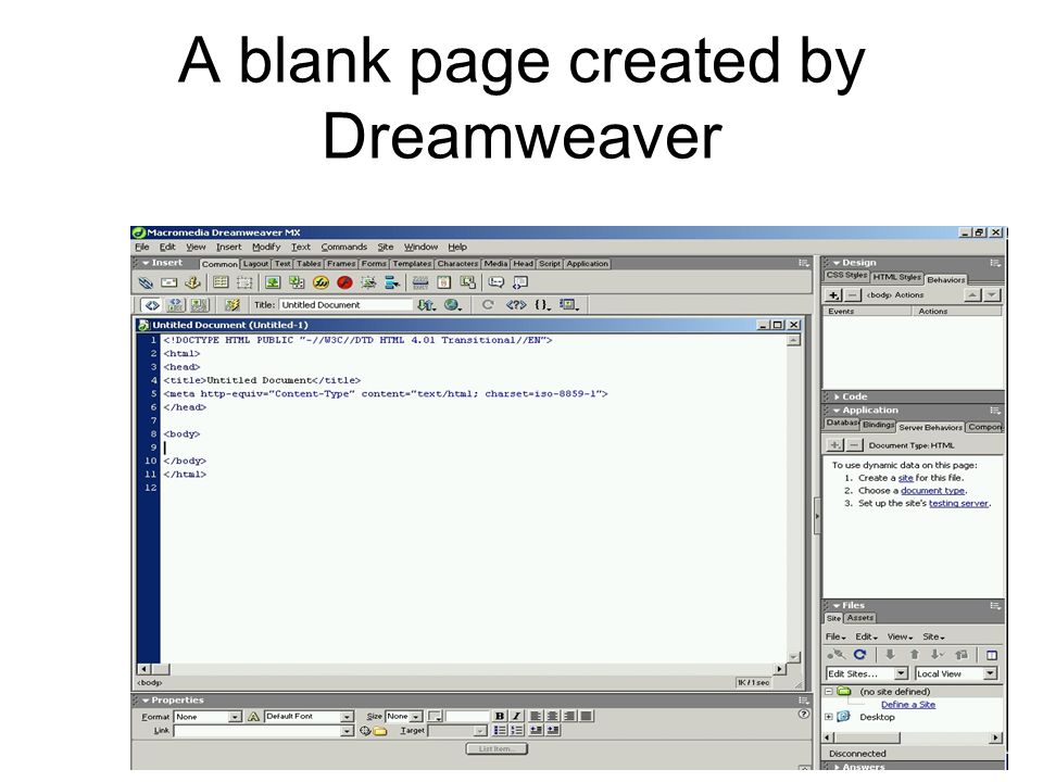 A blank page created by Dreamweaver