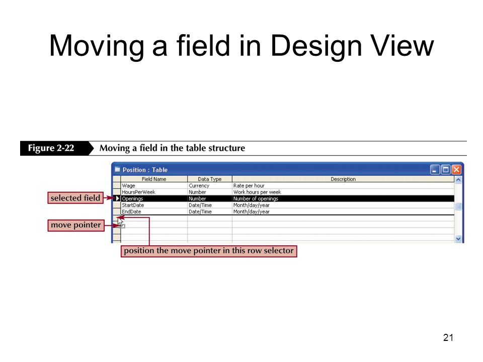 21 Moving a field in Design View