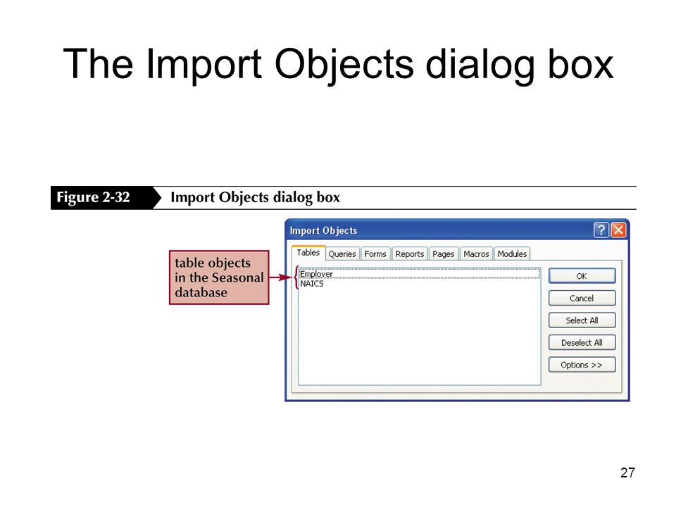 27 The Import Objects dialog box