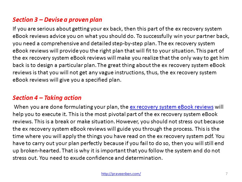Ex Recovery System Review Get Your Back Today By Praveenben 7 Section 3 Devise A Proven Plan If You Are Serious About Getting Your Ex Back Then This Part Of The Recovery System Ebook Reviews Advice On What