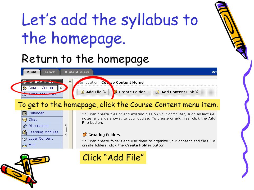 Let’s add the syllabus to the homepage.