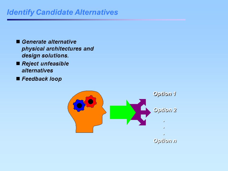 Identify Candidate Alternatives Generate alternative physical architectures and design solutions.