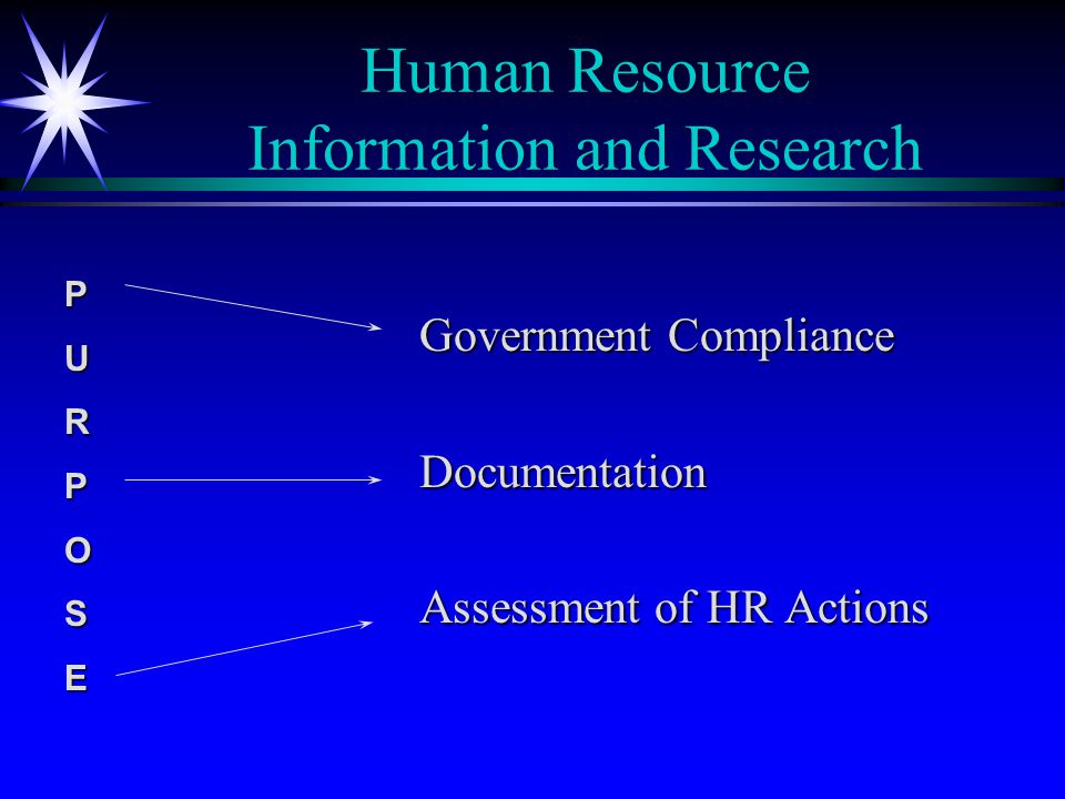 Human Resource Information and Research Government Compliance Documentation Assessment of HR Actions PURPOSE