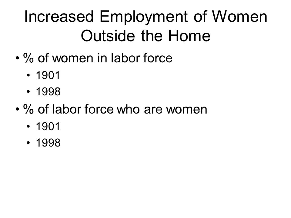 Increased Employment of Women Outside the Home % of women in labor force % of labor force who are women
