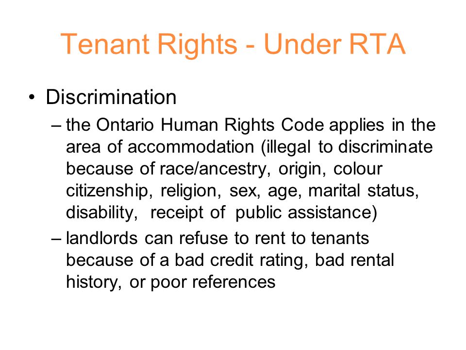 Rta rights of tenants