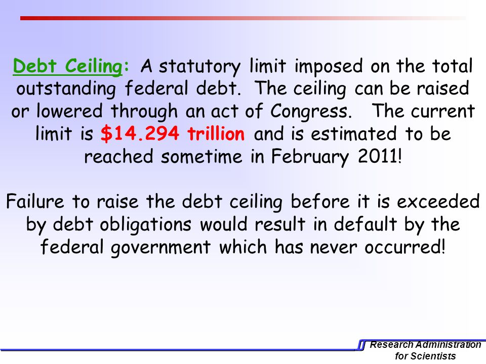 Debt Ceiling: A statutory limit imposed on the total outstanding federal debt.