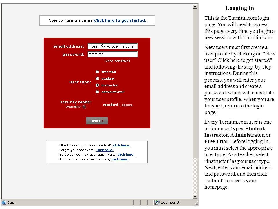 Logging In This is the Turnitin.com login page.
