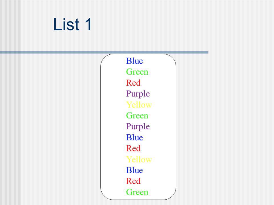 Blue Green Red Purple Yellow Green Purple Blue Red Yellow Blue Red Green List 1