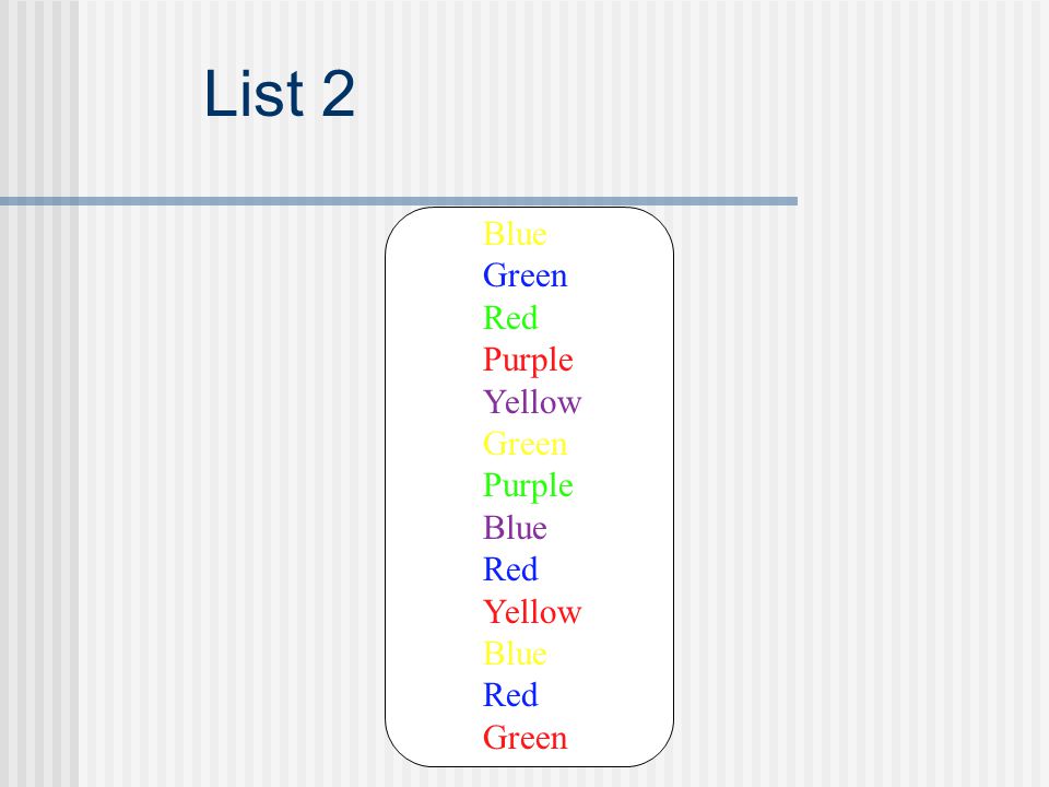 Blue Green Red Purple Yellow Green Purple Blue Red Yellow Blue Red Green List 2