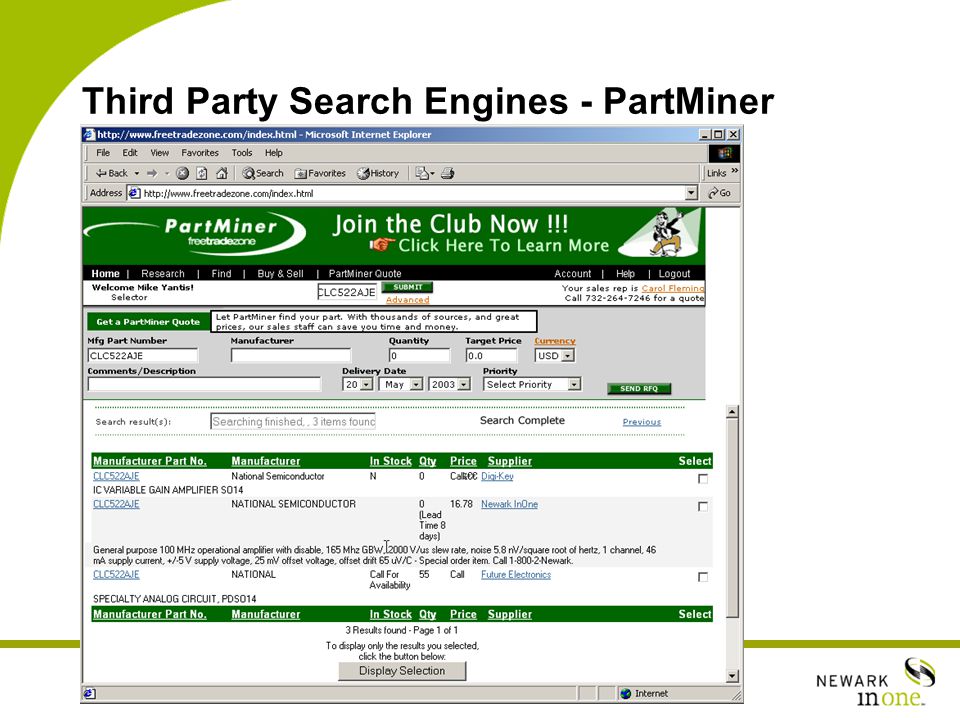 Third Party Search Engines - PartMiner