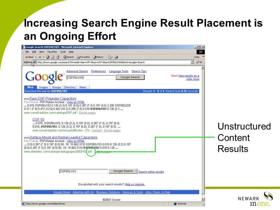Increasing Search Engine Result Placement is an Ongoing Effort Unstructured Content Results