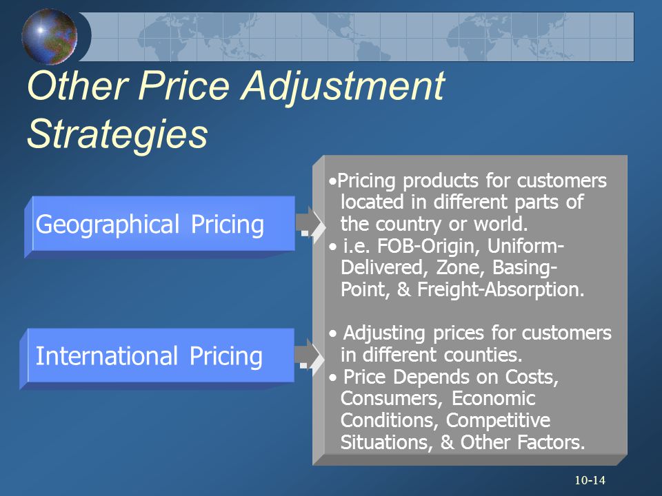 10-14 Pricing products for customers located in different parts of the country or world.