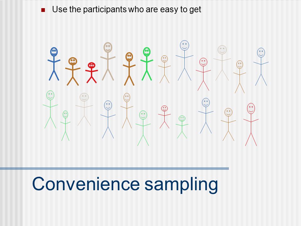 Convenience sampling Use the participants who are easy to get