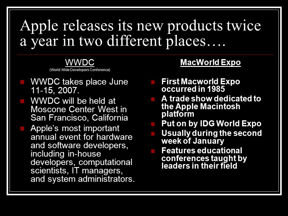 Apple releases its new products twice a year in two different places….