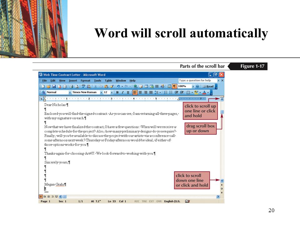 XP 20 Word will scroll automatically