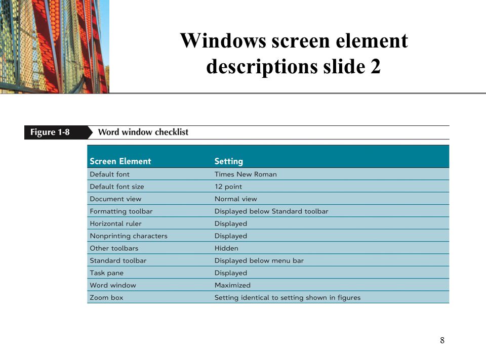 XP 8 Windows screen element descriptions slide 2