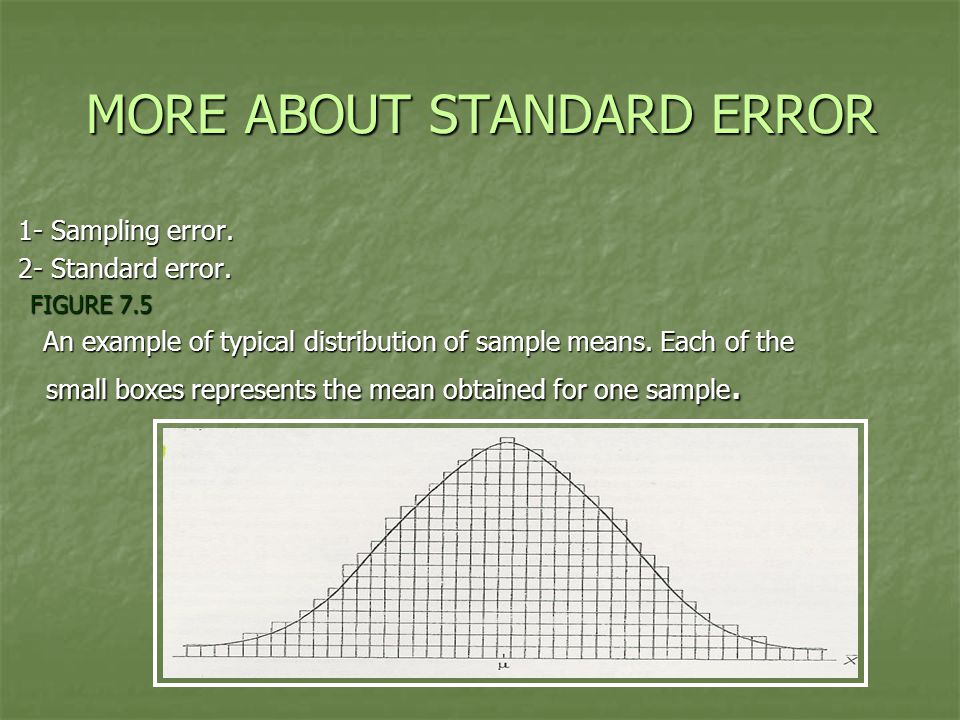 MORE ABOUT STANDARD ERROR 1- Sampling error. 1- Sampling error.