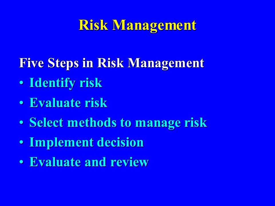 Risk Management Five Steps in Risk Management Identify riskIdentify ...