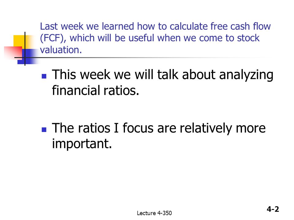 4 1 lecture chapter 4 analysis of financial statements ratio important ratios for stock analysis