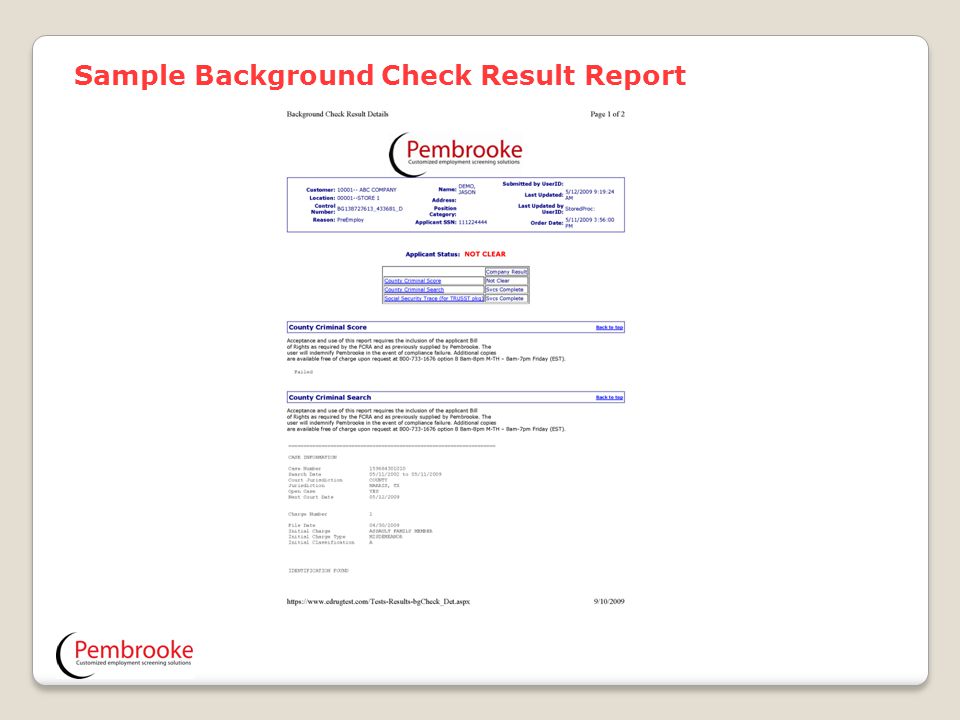 Sample Background Check Result Report