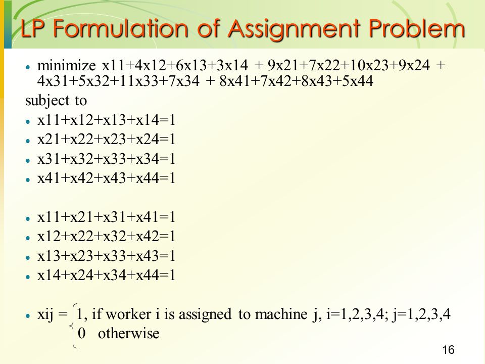 the assignment problem constraint x21 x22 x23 x24