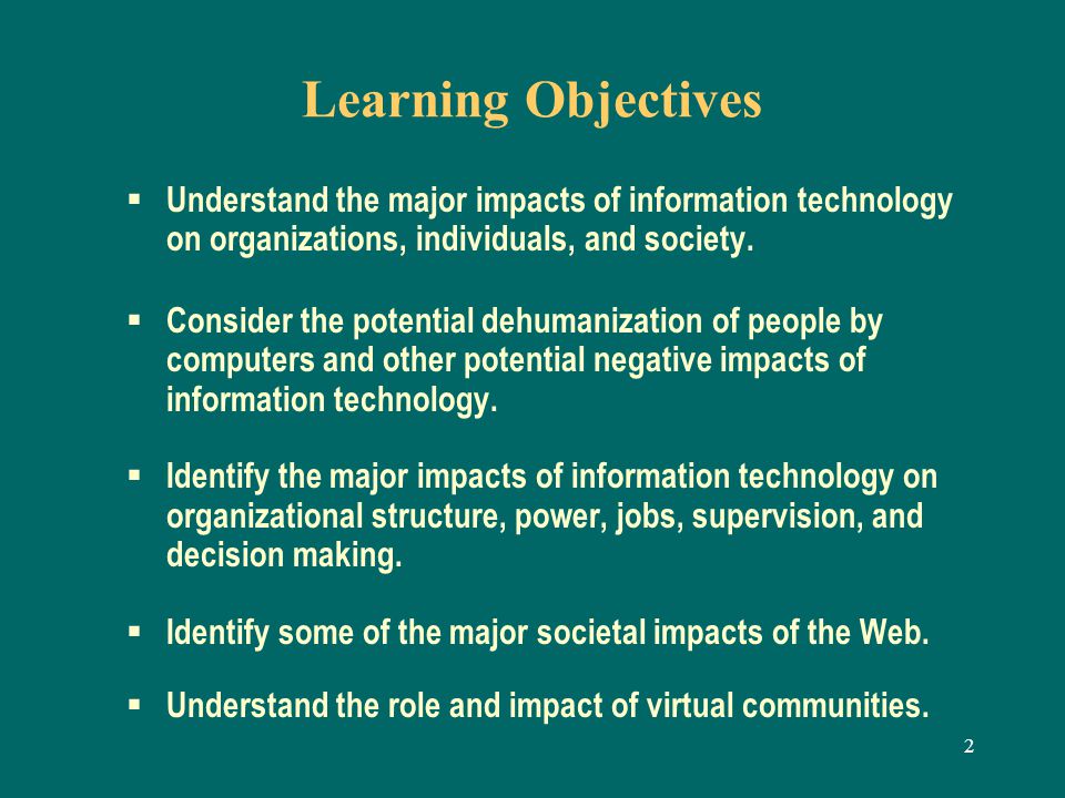 impacts of information technology on individuals organizations and society