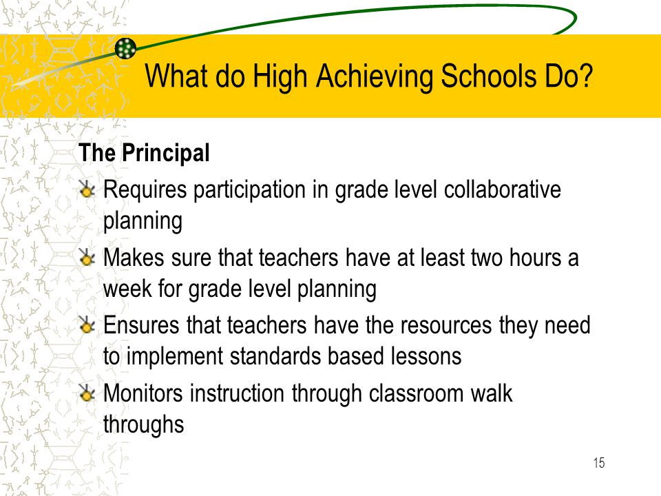 15 What do High Achieving Schools Do.