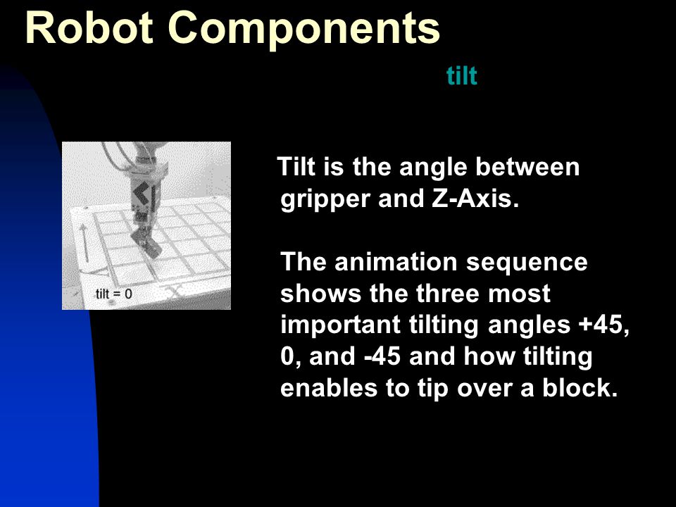 Tilt is the angle between gripper and Z-Axis.