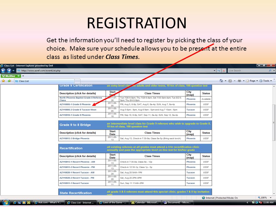 REGISTRATION Get the information you’ll need to register by picking the class of your choice.