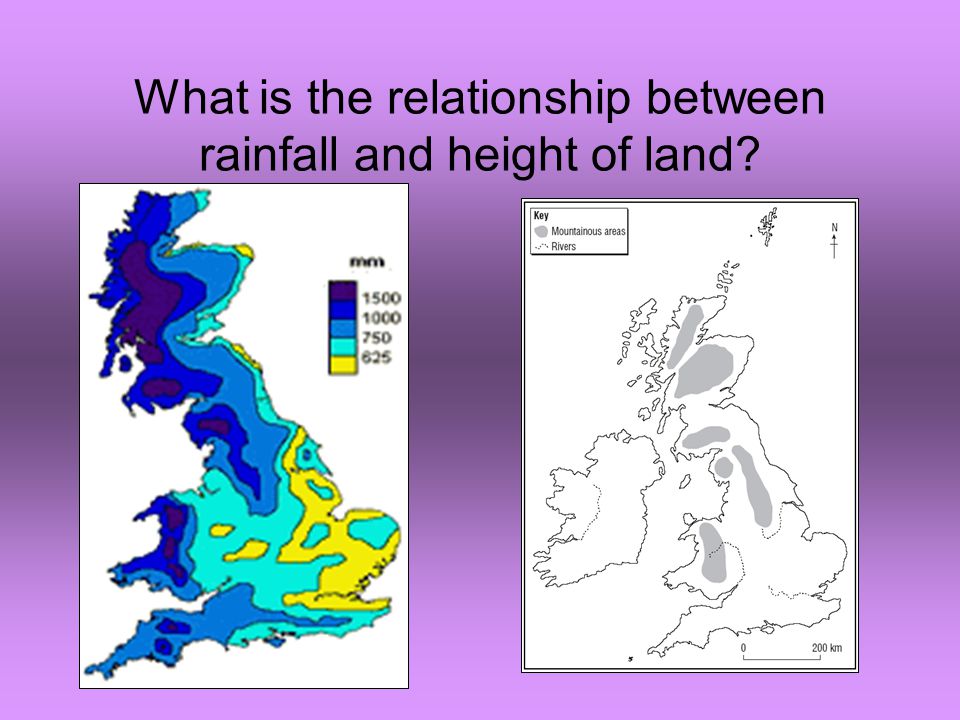 What is the relationship between rainfall and height of land