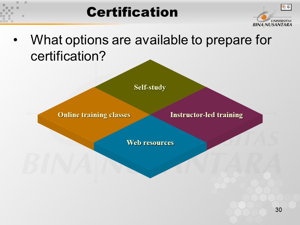 30 Certification What options are available to prepare for certification.