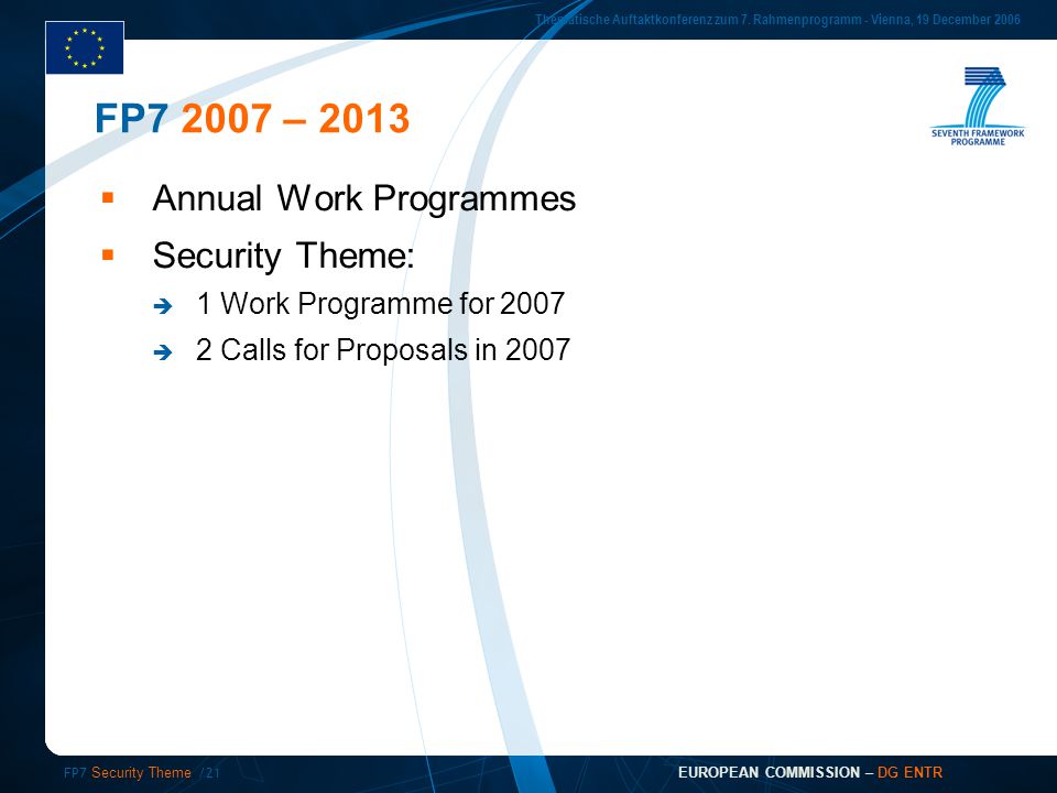 FP7 Security Theme /21 Thematische Auftaktkonferenz zum 7.