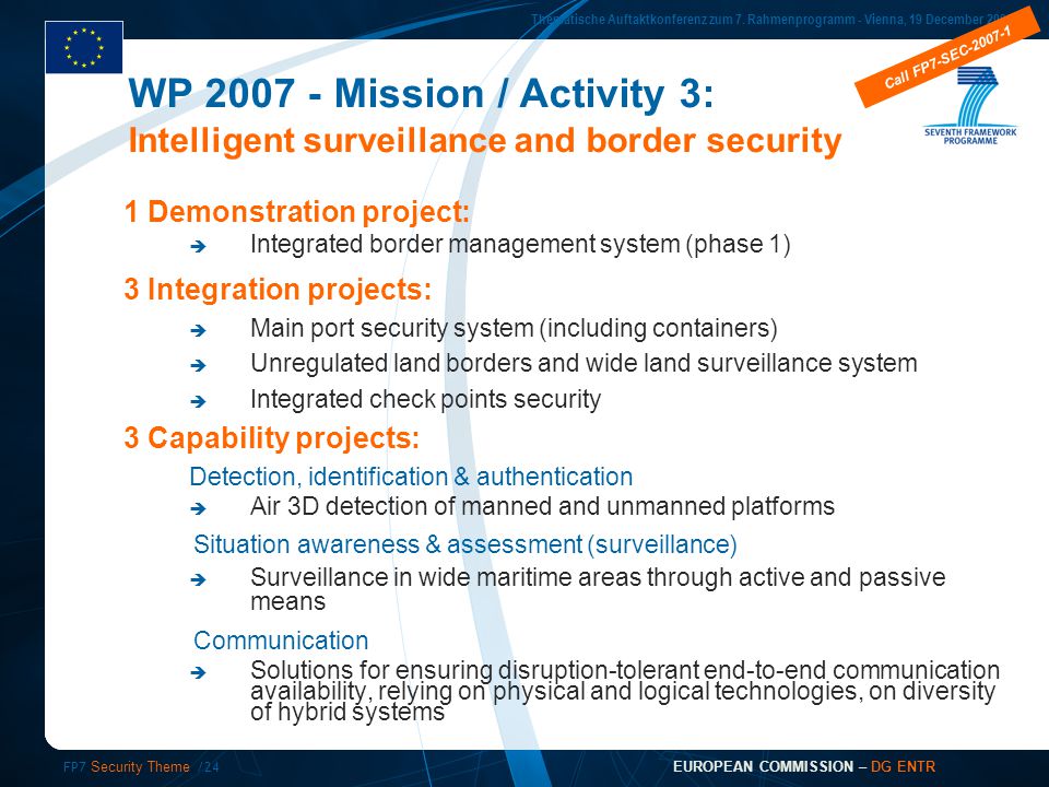 FP7 Security Theme /24 Thematische Auftaktkonferenz zum 7.