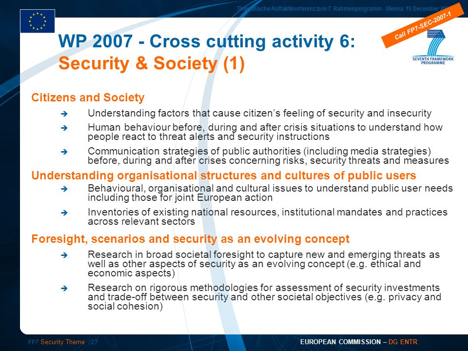FP7 Security Theme /27 Thematische Auftaktkonferenz zum 7.
