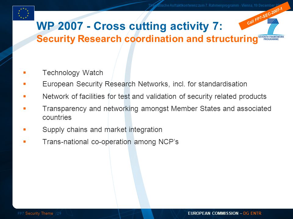 FP7 Security Theme /29 Thematische Auftaktkonferenz zum 7.