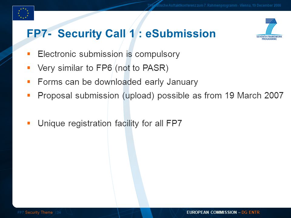 FP7 Security Theme /34 Thematische Auftaktkonferenz zum 7.