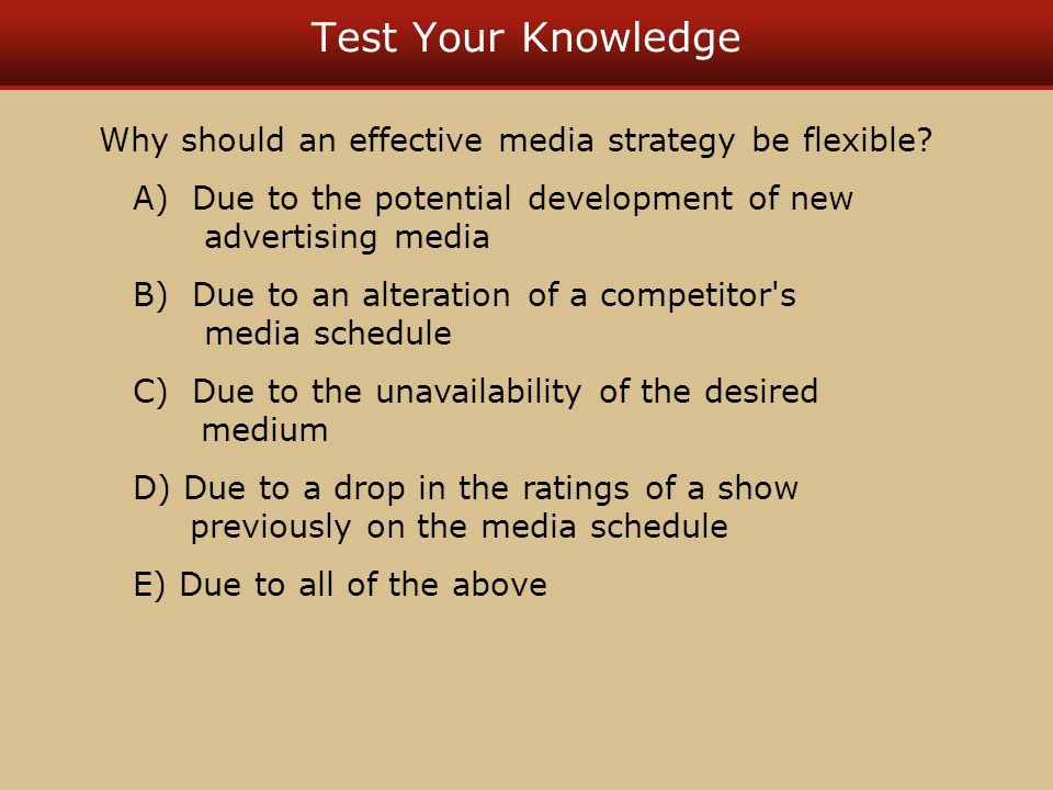 Test Your Knowledge Why should an effective media strategy be flexible.